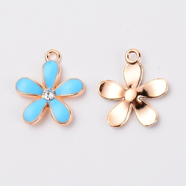 

PandaHall Zinc Alloy Enamel Flower Pendant, with Crystal Rhinestone, Light Gold, Cyan, 20.5x18x2.5mm, Hole: 2mm Alloy Rhinestone+Enamel...