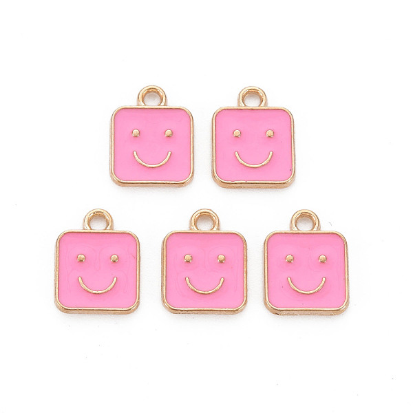 

PandaHall Alloy Enamel Charms, Cadmium Free & Lead Free, Light Gold, Square with Smile, Pearl Pink, 13x10x1.5mm, Hole: 1.6mm Alloy+Enamel...