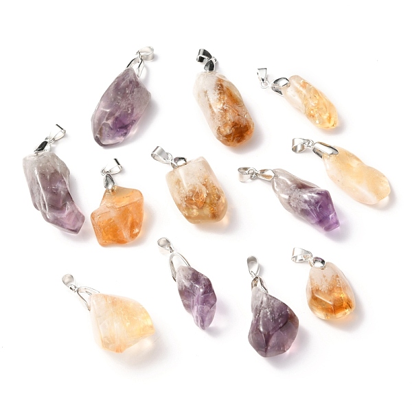 

PandaHall Natural Amethyst & Citrine Pendants, with Platinum Tone Brass Snap on Bails, Nuggets, 24~42x15~20x6~16.5mm, Hole: 6.5x4mm Mixed...