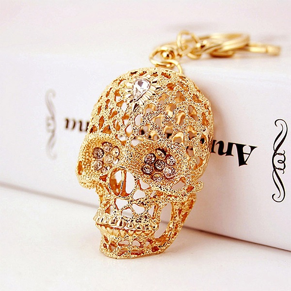 

PandaHall Alloy Rhinestone Keychain, Skull, Golden, 11.6cm Alloy+Rhinestone Skull