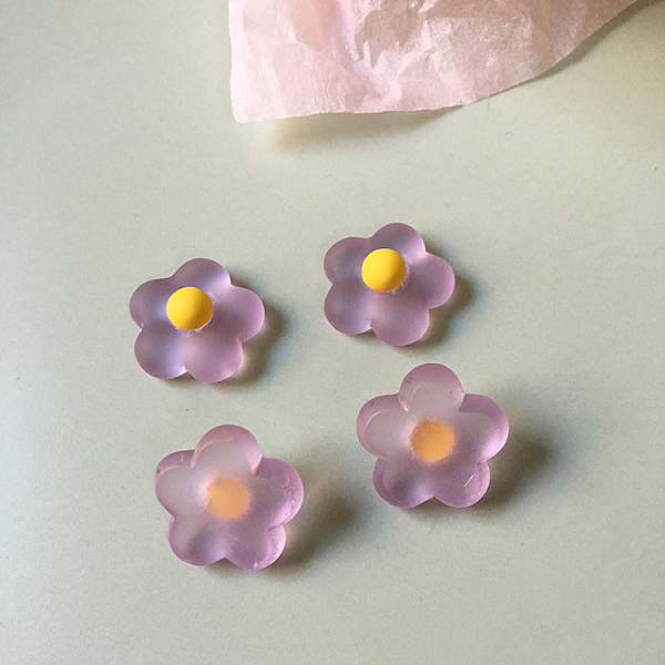PandaHall Resin Frosted Cabochons, DIY for Earrings & Bobby pin Accessories, Flower, Plum, 17x17mm Resin Flower Purple