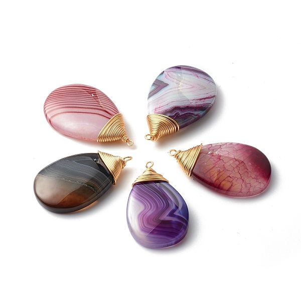 

PandaHall Natural Agate Pendants, with Real 18K Gold Plated Eco-Friendly Copper Findings, Dyed, Teardrop, Mixed Color, 46~51.5x27~30x8~9mm..., Multicolor