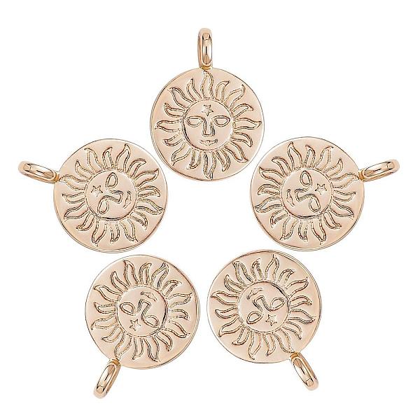 

PandaHall 5Pcs Brass Charms, Flat Round with Sun, Golden, 12mm, Hole: 3mm Brass Flat Round