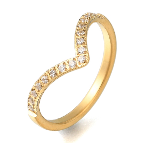 Ion Plating(IP) 304 Stainless Steel Micro Pave Clear Cubic Zirconia V Shape Finger Rings for Women