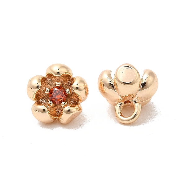 

PandaHall Brass & Cubic Zirconia Pendants,Real 18K Gold Plated, Flower Charm, Crimson, 6x5x5mm, Hole: 1.2mm Brass+Cubic Zirconia Flower Pink