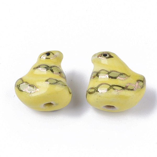

PandaHall Handmade Porcelain Beads, Ornamental with Gold, Chick, Yellow, 13~16x13~16x10~11mm, Hole: 1.6~2mm Porcelain Rooster Yellow