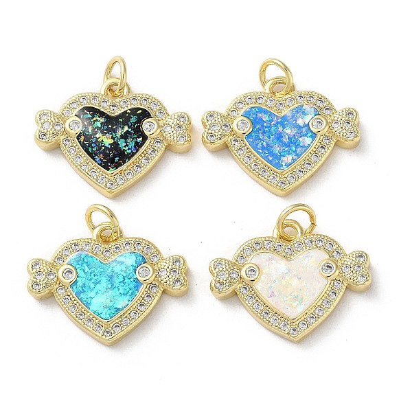 

PandaHall Brass Micro Pave Clear Cubic Zirconia Pendants, with Synthetic Opal, Real 18K Gold Plated, Heart with Wings Charms, Mixed Color..., Multicolor