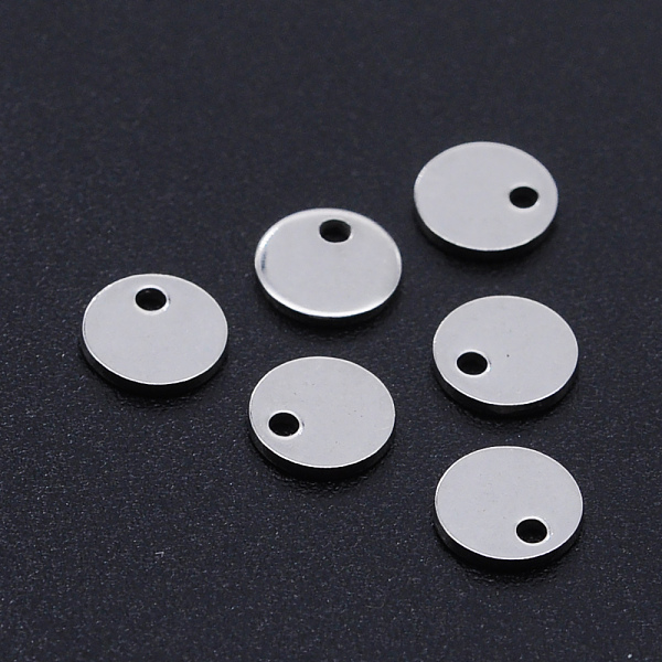 PandaHall 201 Stainless Steel Laser Cut Charms, Blank Stamping Tag, Flat Round, Stainless Steel Color, 6x1mm, Hole: 1.2mm 201 Stainless...