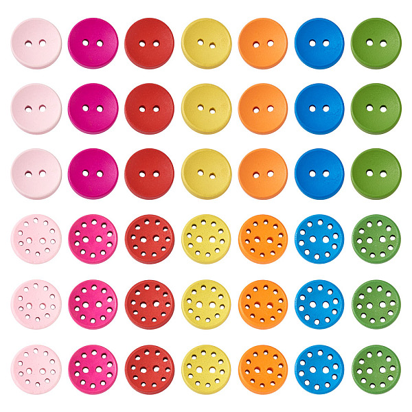 

PandaHall 2-Hole Wood Buttons, Flat Round, Mixed Color, 235pcs/box Wood Flat Round Multicolor
