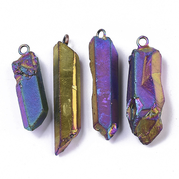 

PandaHall Vacuum Plating Natural Quartz Crystal Pendants, with Brass Loop, Strip Shape, Coffee, 24~36x7~16x6~11mm, Hole: 1.8mm Quartz..., Brown