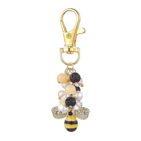 

PandaHall Bees Alloy Rhinestone Pendant Decorations, with Shell Pearl & Gemstone Bead and Alloy Swivel Lobster Claw Clasps, Golden, 75mm..., Yellow