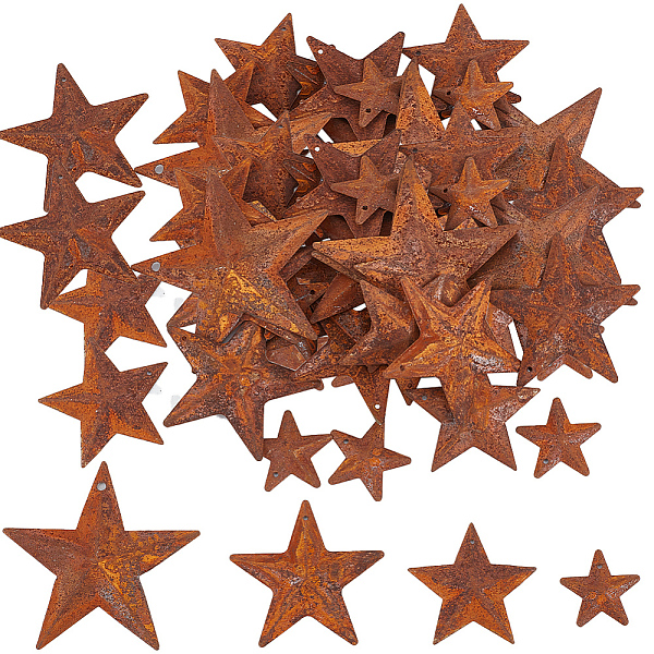 

PandaHall Gorgecraft 48Pcs 4 Styles Iron Pendants, Rusting, Star, Coconut Brown, 25.4~59x25.4~62x4~6mm, Hole: 1~2.5mm, 12pcs/style Iron Star