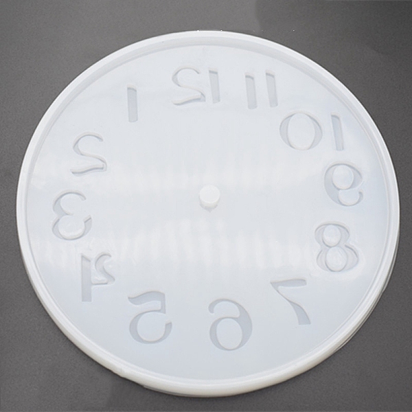

PandaHall Flat Round DIY Silicone Clock Display Molds, Resin Casting Molds, Number, 153mm Silicone Number White