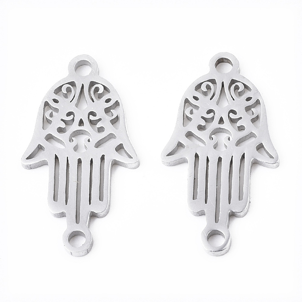 

PandaHall 201 Stainless Steel Links connectors, Laser Cut, Hamsa Hand/Hand of Fatima/Hand of Miriam, Stainless Steel Color, 18x10x1mm, Hole...