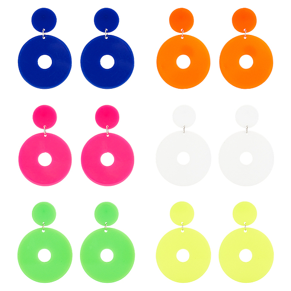 

PandaHall ANATTASOUL 6 Pairs 6 Colors Acrylic Donut Dangle Stud Earrings with Steel Iron Pins for Women, Mixed Color, 62x42mm, 1 pair/color..., Multicolor