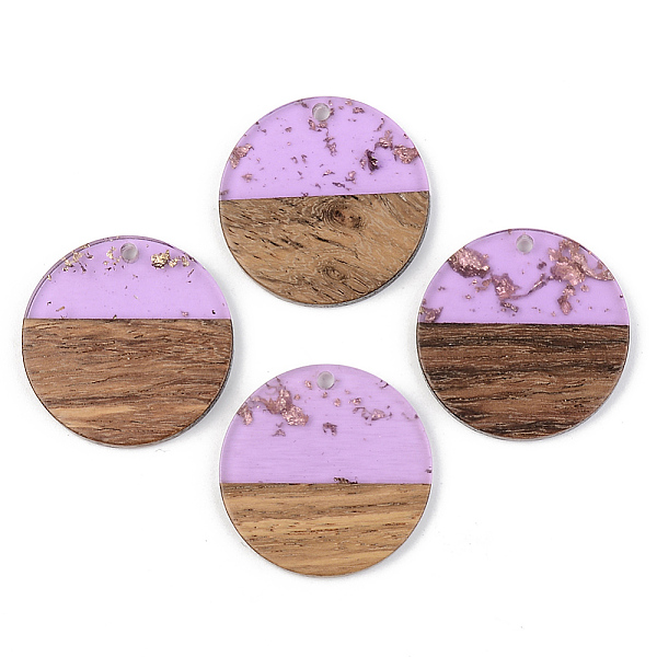 

PandaHall Transparent Resin & Walnut Wood Pendants, with Gold Foil, Flat Round, Lilac, 28x3mm, Hole: 2mm Resin+Wood Flat Round Purple