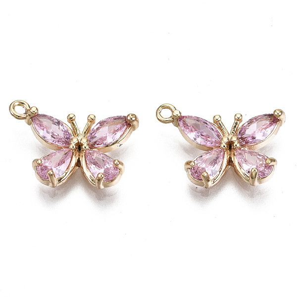 

PandaHall Real 18K Gold Plated Brass Micro Pave Cubic Zirconia Pendants, Nickel Free, Butterfly, Pearl Pink, 10.5x15x3mm, Hole: 1.2mm...