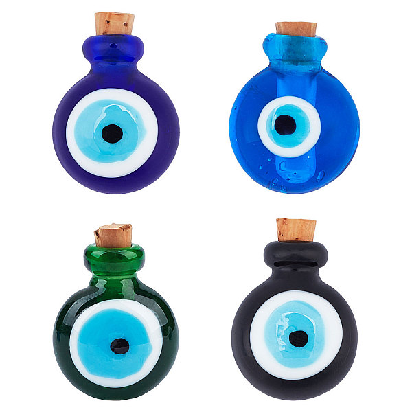 

PandaHall SUPERFINDINGS 4Pcs 4 Colors Handmade Lampwork Perfume Bottle Pendants, Essential Oil Bottle, Evil Eye, Mixed Color, 29.5mm, Hole..., Multicolor