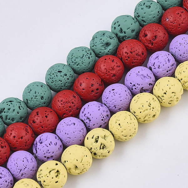 

PandaHall Spray Painted Natural Lava Rock Beads Strands, Round, Mixed Color, 6~7mm, Hole: 0.7mm, about 59~62pcs/Strand, 15.75 inch(40cm)..., Multicolor