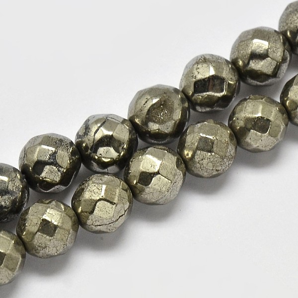 

PandaHall Natural Pyrite Round Beads Strands, Faceted(64 Facets), Grade A, 6mm, Hole: 1mm, about 67pcs/strand, 16 inch Pyrite Round