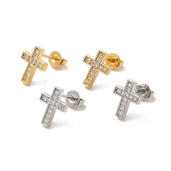 

PandaHall Clear Cubic Zirconia Cross Stud Earrings, Rack Plating Brass Jewelry for Women, Lead Free & Cadmium Free, Mixed Color, 10.5x8.5mm...