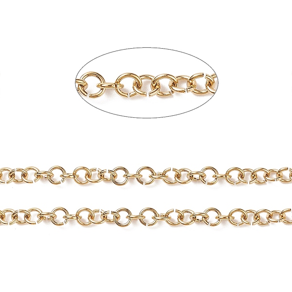 

PandaHall Ion Plating(IP) 304 Stainless Steel Rolo Chains, with Spool, for Jewelry Making, Unwelded, Golden, 3.5x0.7mm, about 32.8 Feet...
