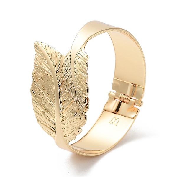 

PandaHall Leaf Alloy Cuff Bangles, Hinged Bangles for Women, Golden, Inner Diameter: 2-1/8x2 inch(4.95x5.3cm) Alloy Leaf