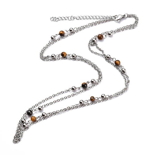 

PandaHall 304 Stainless Steel Double Layer Necklaces, with Cable Chains and Natural & Synthetic Gemstone Round Beads, Stainless Steel Color...