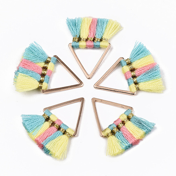 

PandaHall Polyester Tassel Pendants, with Golden Plated Brass Linking Rings, Colorful, 22x15~20x2mm Polyester