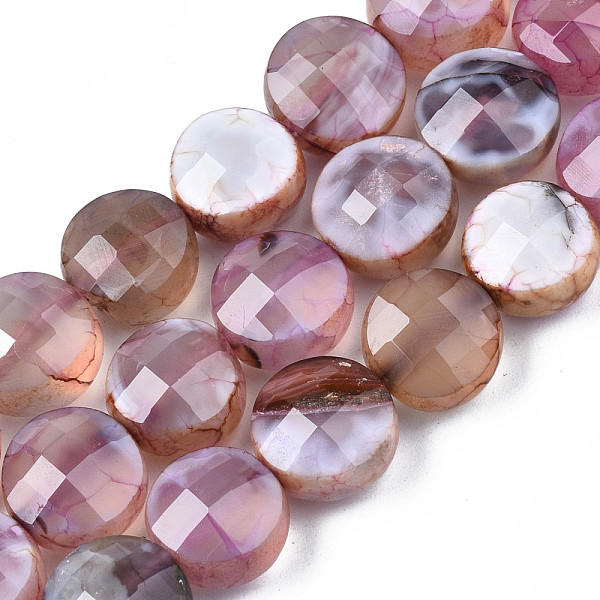 

PandaHall Natural Fire Crackle Agate Beads Strands, Faceted, Flat Round, Plum, 9.5~10.5x10x6.5mm, Hole: 1mm, about 38pcs/strand, 14.96..., Purple
