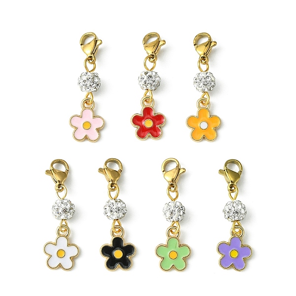 

PandaHall Alloy Enamel Flower Pendant Decorations, with Polymer Clay Rhinestone Beads and Stainless Steel Lobster Claw Clasps, Mixed Color..., Multicolor