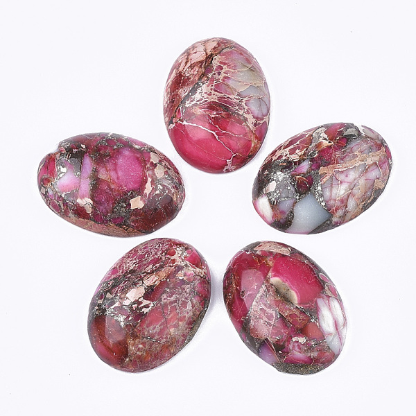 

PandaHall Synthetic Gold Line Regalite/Imperial Jasper/Sea Sediment Jasper Cabochons, Dyed, Oval, Fuchsia, 25~25.5x18~18.5x7~7.5mm Imperial..., Pink