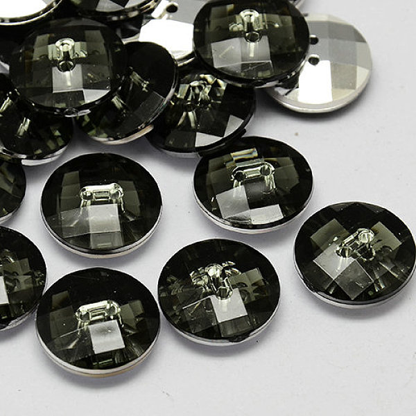 PandaHall Taiwan Acrylic Rhinestone Buttons, Faceted, 2-Hole, Disc, Gray, 10x4mm, Hole: 1mm Acrylic Rhinestone Disc Gray