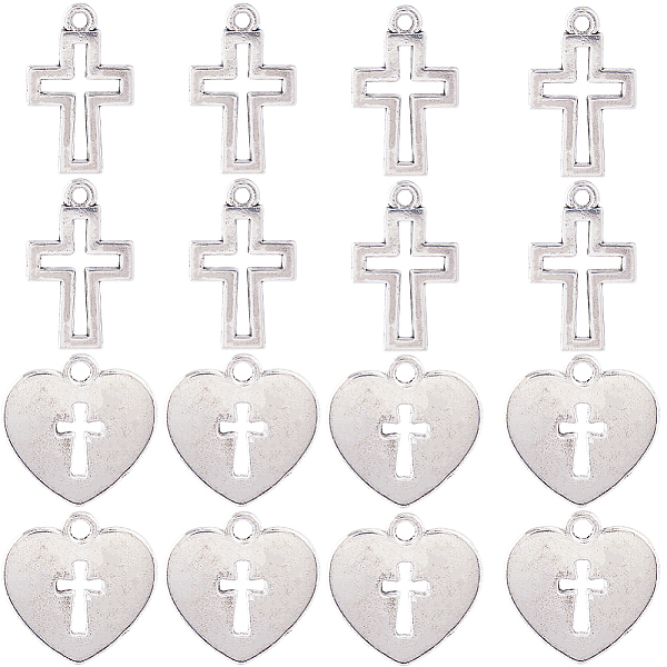 

PandaHall SUNNYCLUE 100Pcs 2 Styles Tibetan Style Alloy Pendants, Cross & Heart, Antique Silver, 17~17.5x11~16x1~1.5mm, Hole: 1.4~1.8mm...
