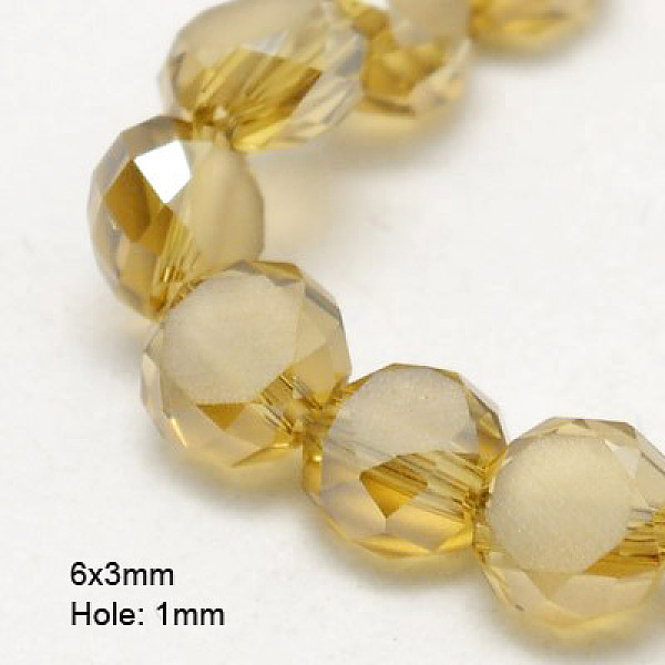 

PandaHall Electroplate Glass Beads, Half Plated, Faceted, Frosted, Flat Round, Gold, 6x3mm, Hole: 1mm Glass Flat Round Gold