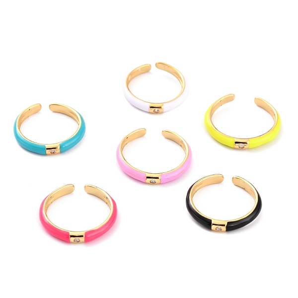

PandaHall Brass Micro Pave Clear Cubic Zirconia Cuff Rings, Open Rings, with Enamel, Real 18K Gold Plated, Mixed Color, US Size 6, Inner..., Multicolor