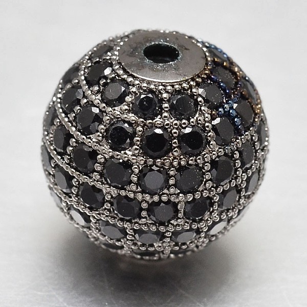 

PandaHall CZ Brass Micro Pave Cubic Zirconia Round Beads, Gunmetal, 14mm, Hole: 2mm Brass+Cubic Zirconia Round Black