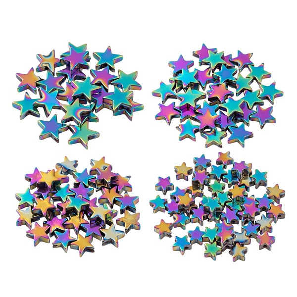 

PandaHall 390Pcs 4 Sizes Electroplate Non-magnetic Synthetic Hematite Bead Strands, Star, Multi-color Plated, 4~10x4~10x2~3mm, hole: 1mm...