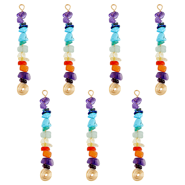 

PandaHall SUPERFINDINGS 10pcs 7 Chakra Natural & Synthetic Mixed Gemstone Copper Wire Wrapped Chip Big Pendants, Vortex Charm, Light Gold...