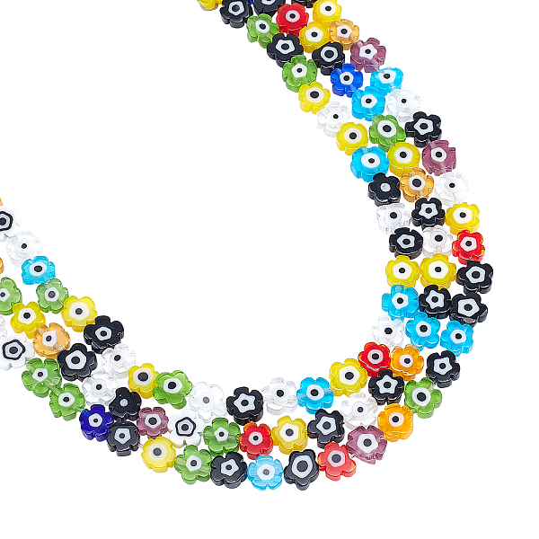 

PandaHall About 100 Pcs Flower Shaped Evil Eye Bead Flat, 7mm Handmade Lampwork Beads Spacer Evil Eye Charms Turkish Loose Beads for...