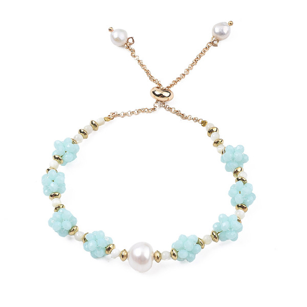 

PandaHall Natural Pearl & Glass Braided Slider Bracelet, Beaded Crochet Adjustable Bracelet for Women, Turquoise, Inner Diameter: 1-3/4 inch..., Green