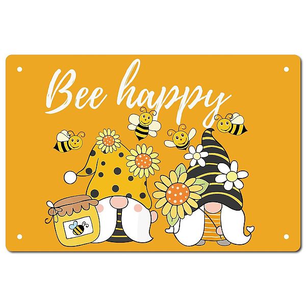 PandaHall CREATCABIN Bee Happy Metal Tin Signs Vintage Iron Painting Retro Dwarfs Tin Sign Garden Wall Art Plaque Poster for Home Kitchen...