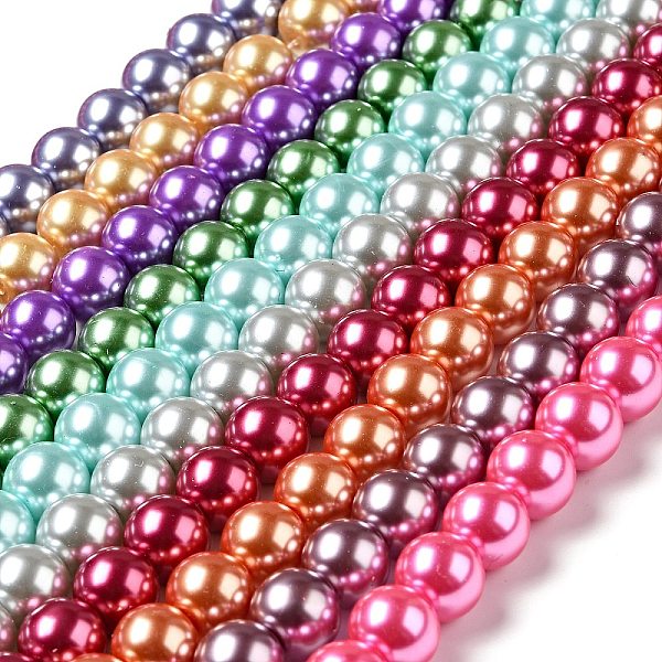 

PandaHall Glass Pearl Beads Strands, Round, Mixed Color, 12mm, Hole: 1mm, about 70pcs/strand, 32 inch/strand Glass Round Multicolor