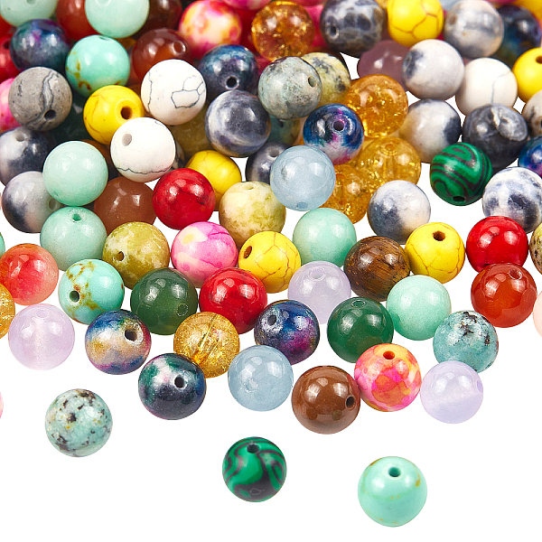 

PandaHall Gemstone Beads, Round, 8mm, Hole: 1mm, 200pcs/box Mixed Stone Round