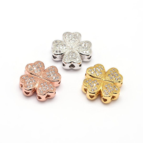 

PandaHall Clover Brass Micro Pave Cubic Zirconia Beads, Clear, Mixed Color, 14x14x5mm, Hole: 1mm Brass+Cubic Zirconia Clover Clear