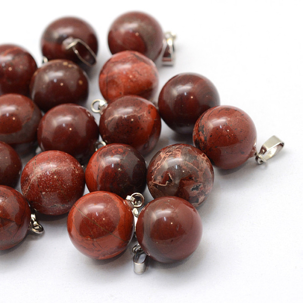 

PandaHall Round Natural Red Rainbow Jasper Pendants, with Platinum Tone Brass Findings, 17~19x13~14mm, Hole: 2x7mm Rainbow Stone Round