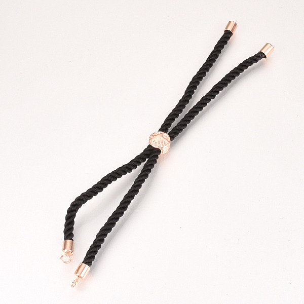 

PandaHall Nylon Cord Bracelet Making, with Brass Findings, Long-Lasting Plated, Slider Bracelets, Flat Round, Black, Real Rose Gold Plated...