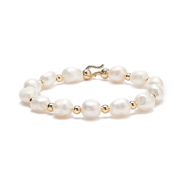 Natural Keshi Pearl Beaded Bracelet With Brass Clasp For Women