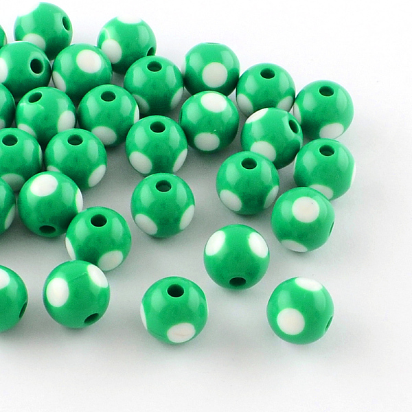 

PandaHall Dot Pattern Opaque Acrylic Beads, Round, Spring Green, 11~12x11mm, Hole: 3mm, about 550pcs/500g Acrylic Round