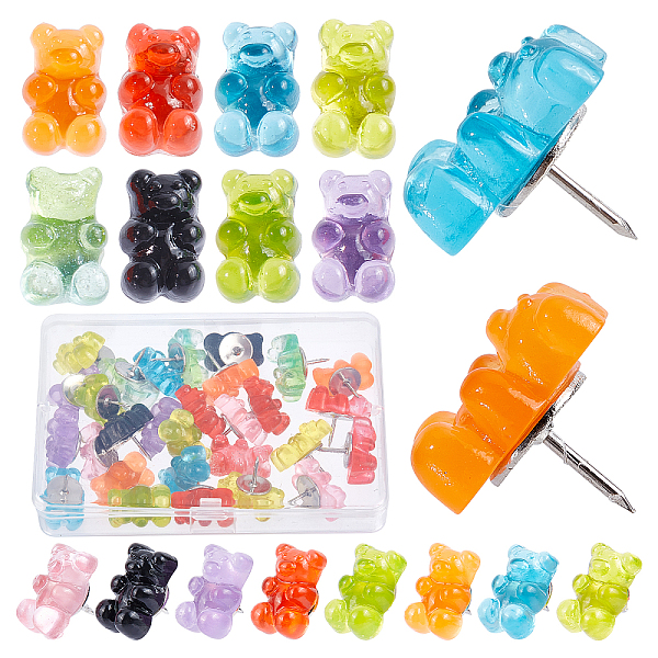

PandaHall GORGECRAFT 30Pcs Mini Push Pins Plastic Bears Shaped Thumbtack Decorative Thumb Tacks Creative Drawing Pin with Steel Pin for Home..., Multicolor